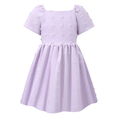HILEELANG Little Girl Easter Dress Short Sleeve Summer Lavender Casual Tie Back Princess Elegant Party Dress 4-5T