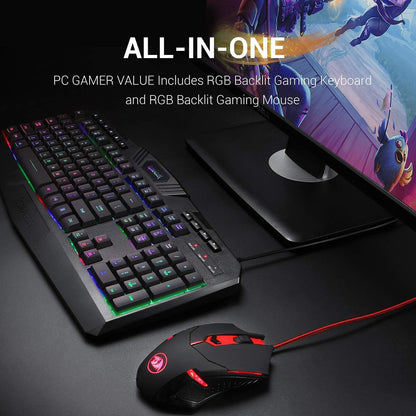 Gaming Keyboard, RGB Backlit Gaming Keyboard, Programmable Backlit Gaming Mouse, Value Combo Set