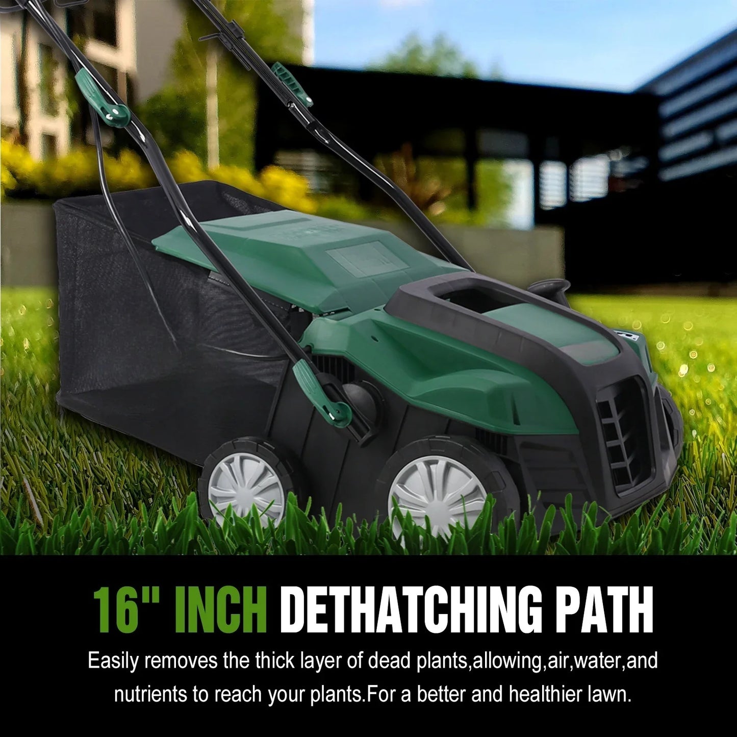 Ktaxon Garden Scarifier, 2-in-1 16INCH Dethatcher Scarifier,15 Amp Electric Lawn Dethatcher,Removable Collection Bag extra large 58QT