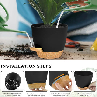 Katinyos 5Pack Self Watering Plant Pots with Drainage Hole and Water Storage, 7/6.5/6/5.5/5 inch Self Watering Planters, Self-Watering Indoor Planters for Flower, Plants, Herbs, Cactus