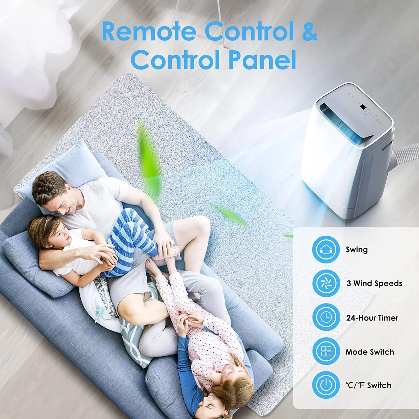 KISSAIR 8150BTU (12000 BTU ASHRAE) Portable Air Conditioner, 550 sq. ft, 2023 Ultra Quiet 3-in-1 Portable AC Unit, Wide Oscillation, 24H Timer, Air Conditioner Portable for Room, Remote Control