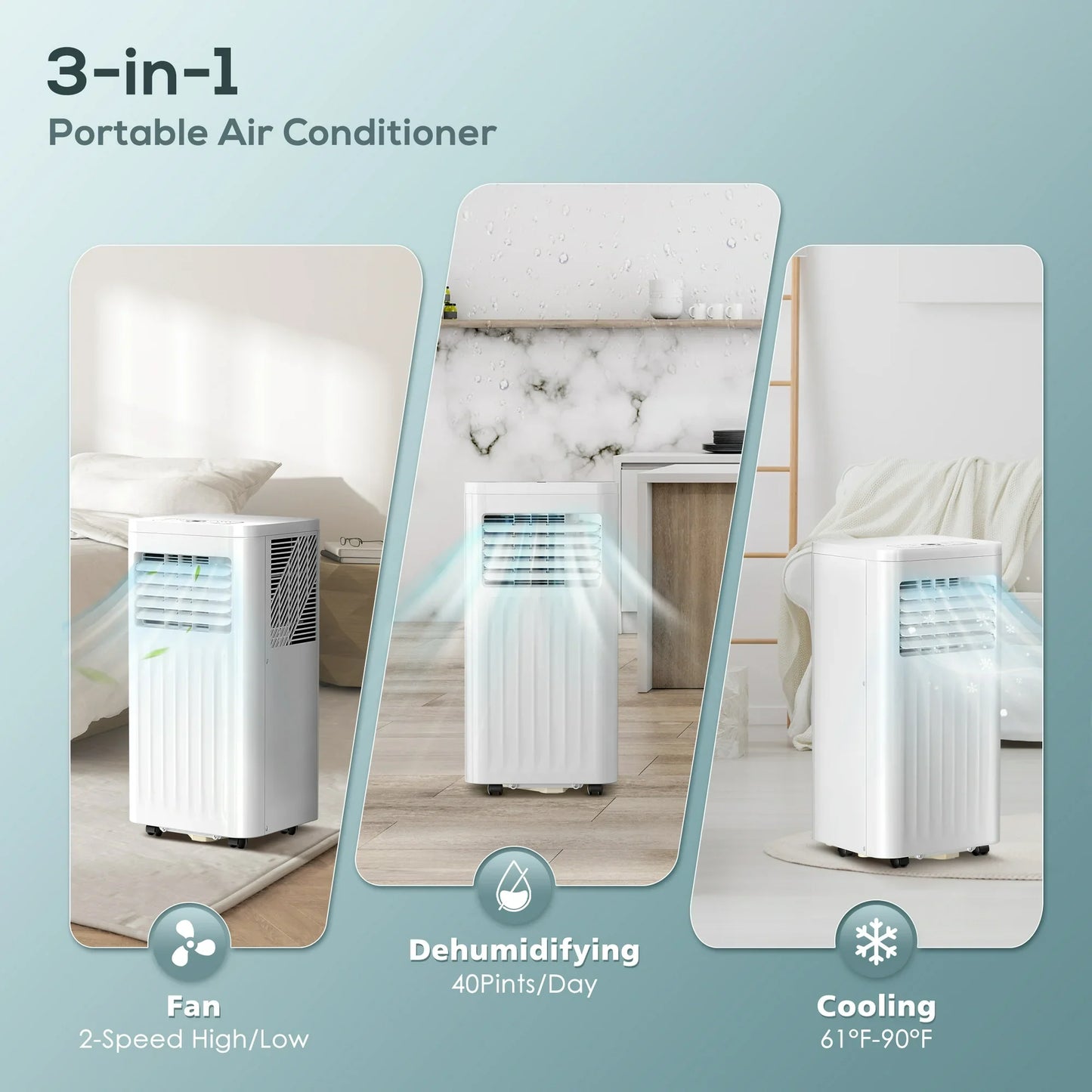 KISSAIR 5,000BTU (8,000BTU ASHRAE) Portable Air Conditioner, Dehumidifier, Fan, 3 in 1 AC with 24-Hour Timer