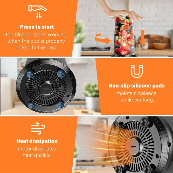 1200W Blender for Shakes and Smoothies,Personal Blender and Grinder Combo for Kitchen Countertop Smoothies Maker with 2 BPA-Free Portable Blender Cups,1 Grinding Cup and 4 Lids