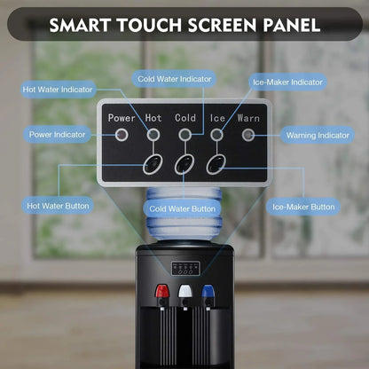 LHRIVER Water Dispenser with Ice Maker, 3-in-1 Water Dispenser for 5 Gallon Bottle, Water Cooler Dispenser Built-in Ice Maker with 3 Temperature Settings, Easy Cleaning, Child Lock-BLACK