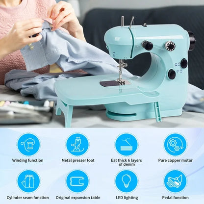 HOMWOO Mini Sewing Machine for Beginner, Dual Speed Portable Sewing Machine with Extension Table, Stitch, Sewing Kit for Household