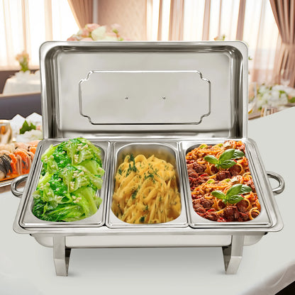 Jacgood Chafing Dish Buffet Chafer Set 4 Packs 8 Qt. Foldable Rectangular Stainless Steel Chafer Set with 1/3 Size Food Pans