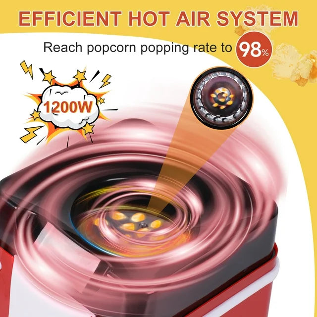 VAVSEA Hot Air Popcorn Popper, Retro Popcorn Maker, 1200W Electric Popcorn Machine, Oil Free, 3.3lb for Home Party Kids, New, Red
