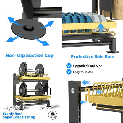 VAVSEA Dish Drying Rack for Kitchen Counter, 2 Tier Dish Rack, Rust-Proof Dish Drainer with Cutting Board & Utensil Holder, Stainless Steel, Black Gold