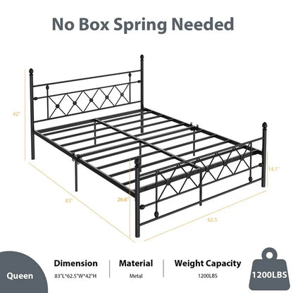 HOMWOO Metal Platform Bed Frame with Headboard, Queen Size