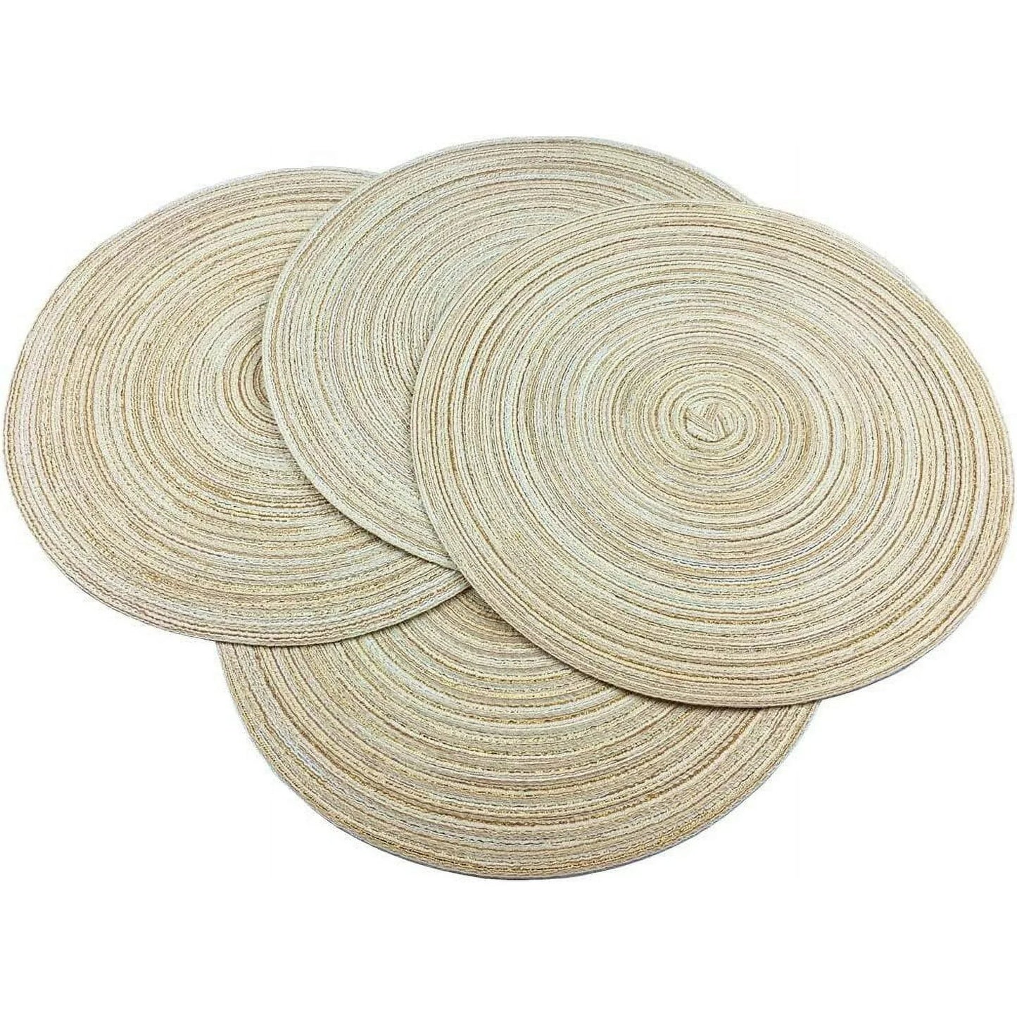 GoXteam Round Woven Placemats, 4 Pcs, 15" Braided Woven Placemats, Attractive Kitchen Place Mats, Round Placemats as Table Mat (Beige)