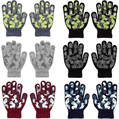 QKURT 6 Pairs of Magic Gloves,Winter Knitted Full Finger Stretch Gloves Warm Gloves for 5~13 Year Old Kids Girls Boys