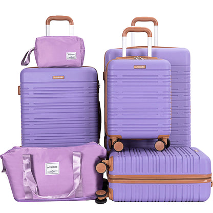 Amalodie luggage 6 Piece Rolling Hardside Luggage Set,LIGHT PURPLE