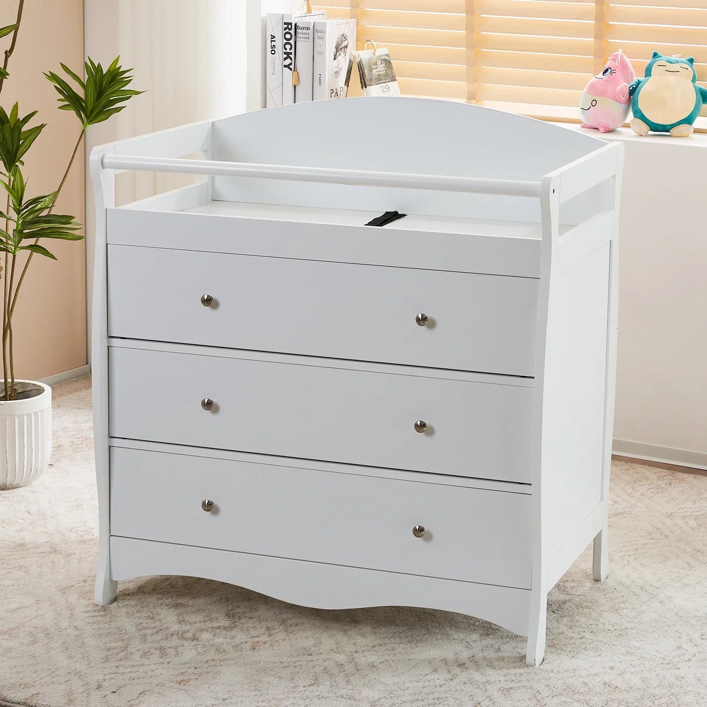 Ktaxon 3-Drawer Changing Table, Wood Infant Diaper Changing Station with Drawers, Baby Dresser for Nursery, (White)