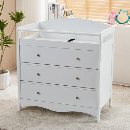 Ktaxon 3-Drawer Changing Table, Wood Infant Diaper Changing Station with Drawers, Baby Dresser for Nursery, (White)