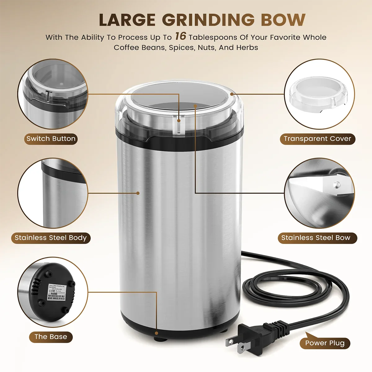 Coffee Grinder, Spice Grinders, One Touch Coffee Grindering with Removable Dishwasher