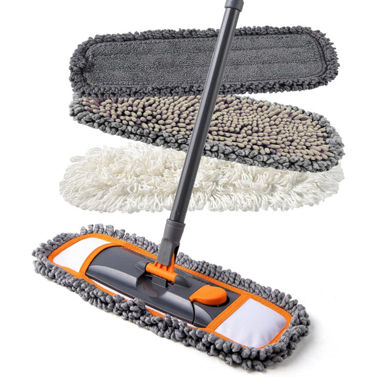 Mops for Floor Cleaning with 3 Different Washable Mop Pads and Extendable 55” Long Handle, Multifunction Dust Mop for Hardwood,Marble,Tile Floor Mopping,Orange