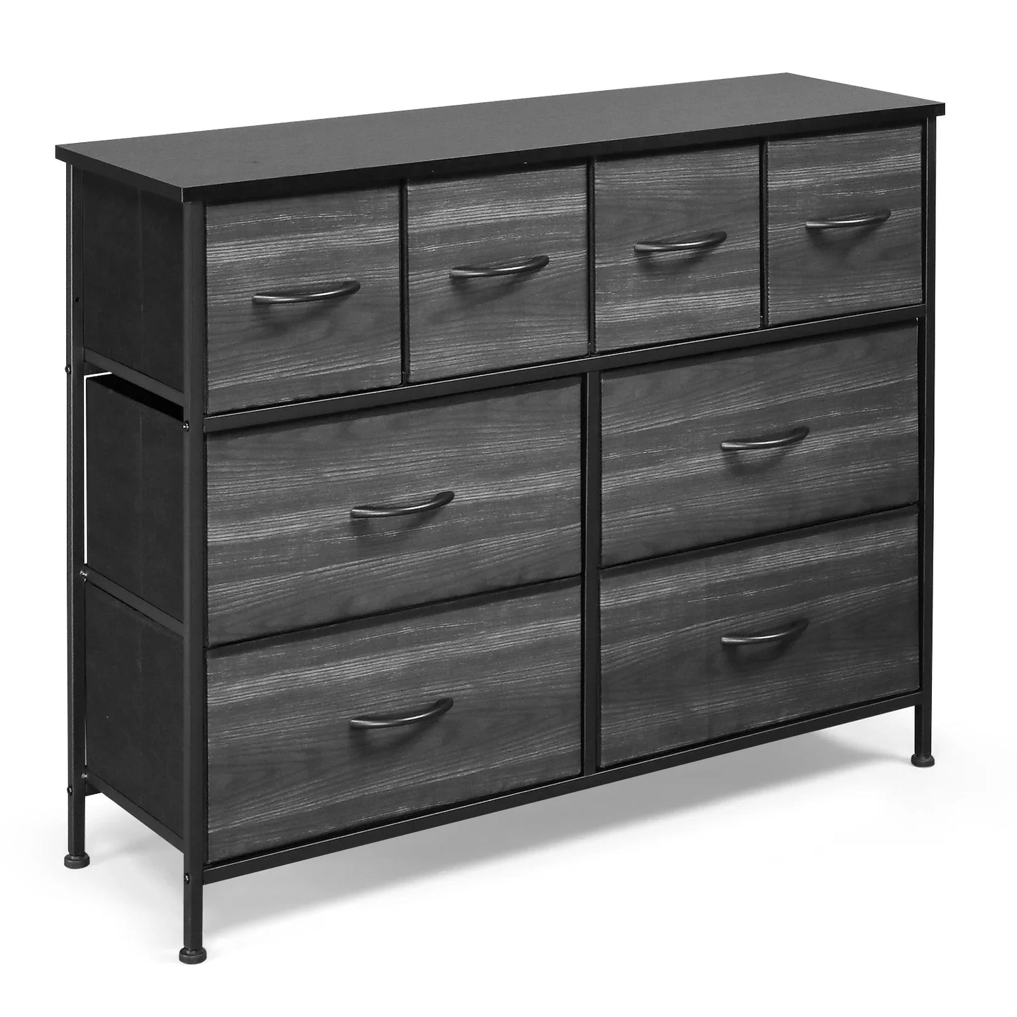 Ktaxon Dresser with 4 Big 4 Small Drawers - Furniture Storage Tower Unit, Steel Frame, Wood Top, Easy Pull Fabric Bins, Black