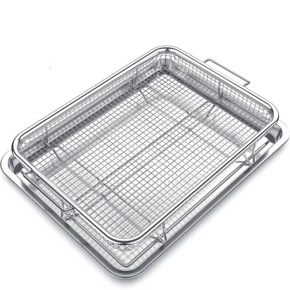 Air Fryer Basket for Oven, Large 11.8" x 15.7" Oven Air Fryer Basket and Tray Set, Stainless Steel Air Fryer Pan and Crisper Tray for Baking Grilling (Silver)