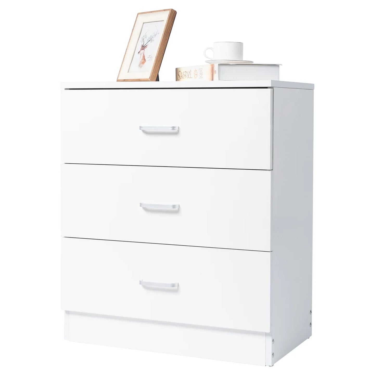 Ktaxon 3-Drawer Dresser Pure White with Metal Handles Bedside Night Stand Bedroom, White