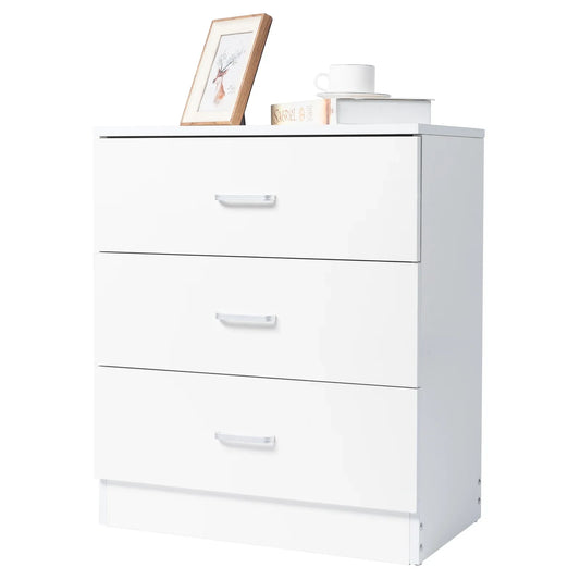 Ktaxon 3-Drawer Dresser Pure White with Metal Handles Bedside Night Stand Bedroom, White