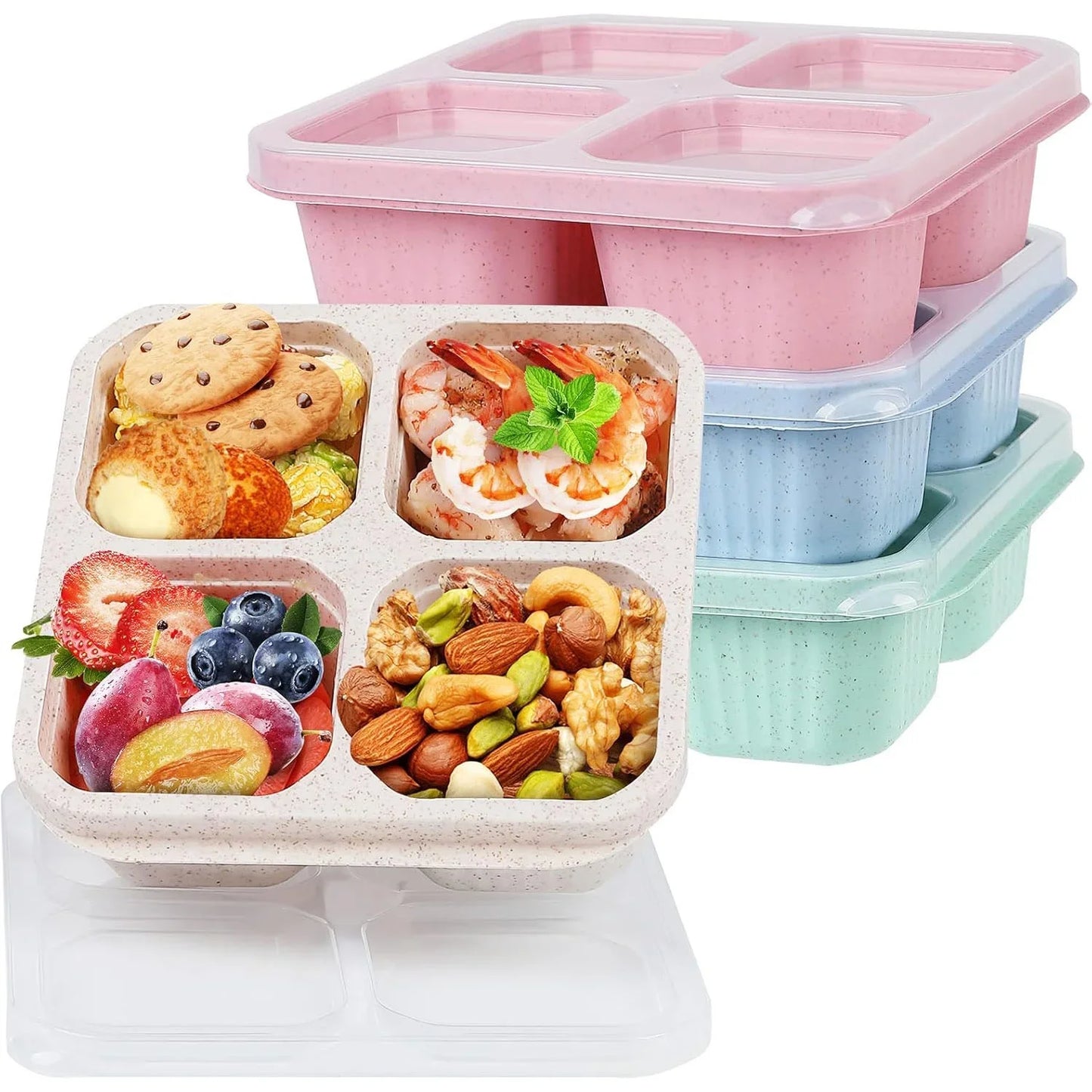 ARCTICICE 4 Packs Snack Containers Sets with Lid Reusable 4 Compartment Food Storage Containers Microwaveable Adult Kids Lunch Box