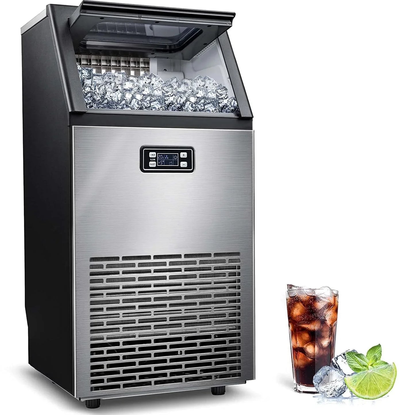 Auseo 100Lbs/24H Commercial Ice Maker Machine, 45 Cubes/Batch in 11Mins, Stainless Steel with Auto Clean, Under Counter for Home/Bar