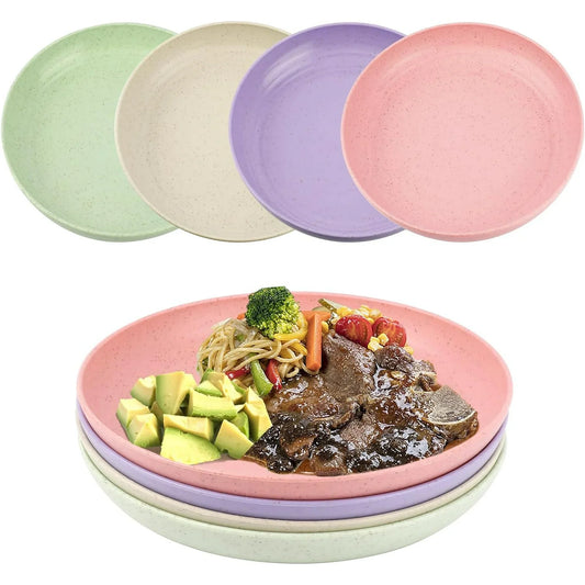4pcs Dinner Plates 8inch Reusable Plastic Plates Microwave and Dishwasher Safe Dishes