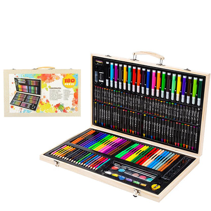 Art Supplies, 180Pcs Wooden Art Set Crafts Drawing Painting Kit with 12 Watercolor Paint Colors, 40 Crayons, 20 Colored Pencils, Creative Gift Box for Adults Artist Beginners Kids Girls Boys