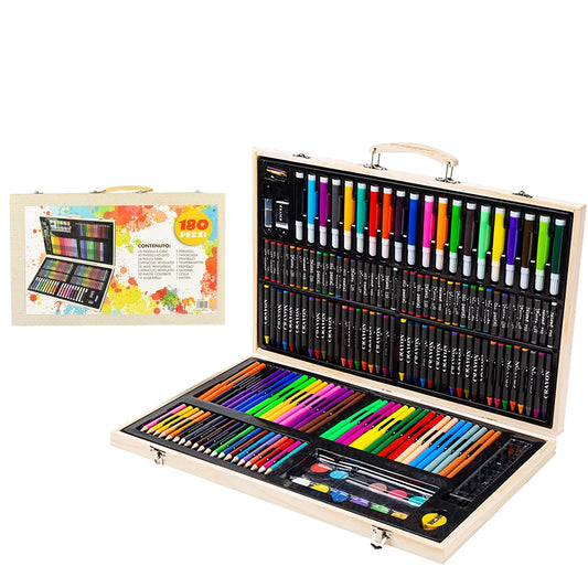 Art Supplies, 180Pcs Wooden Art Set Crafts Drawing Painting Kit with 12 Watercolor Paint Colors, 40 Crayons, 20 Colored Pencils, Creative Gift Box for Adults Artist Beginners Kids Girls Boys