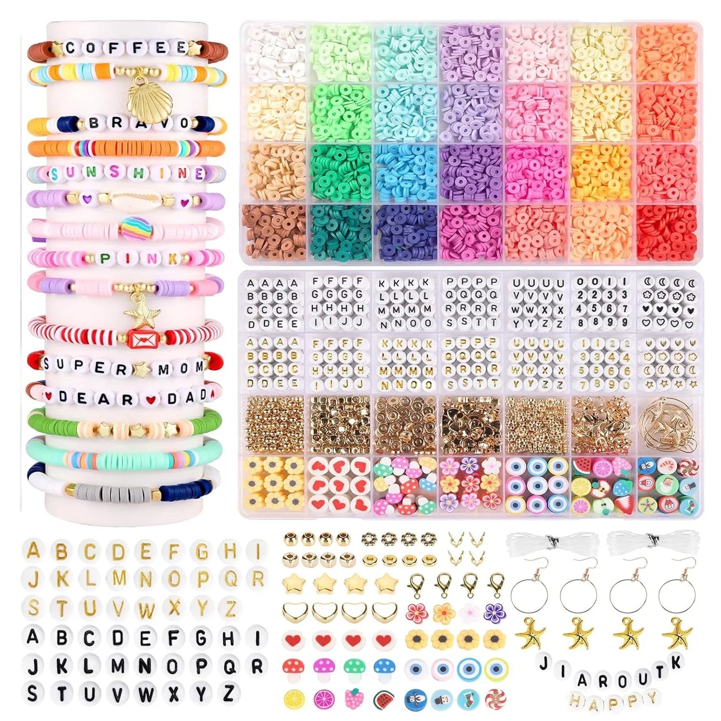 28 Colors 5000 Clay Beads for Bracelets Making Kit ,Polymer Heishi Beads with Charms for Bracelets Necklaces JewelryMaking Gifts for Girls Ages 6-12