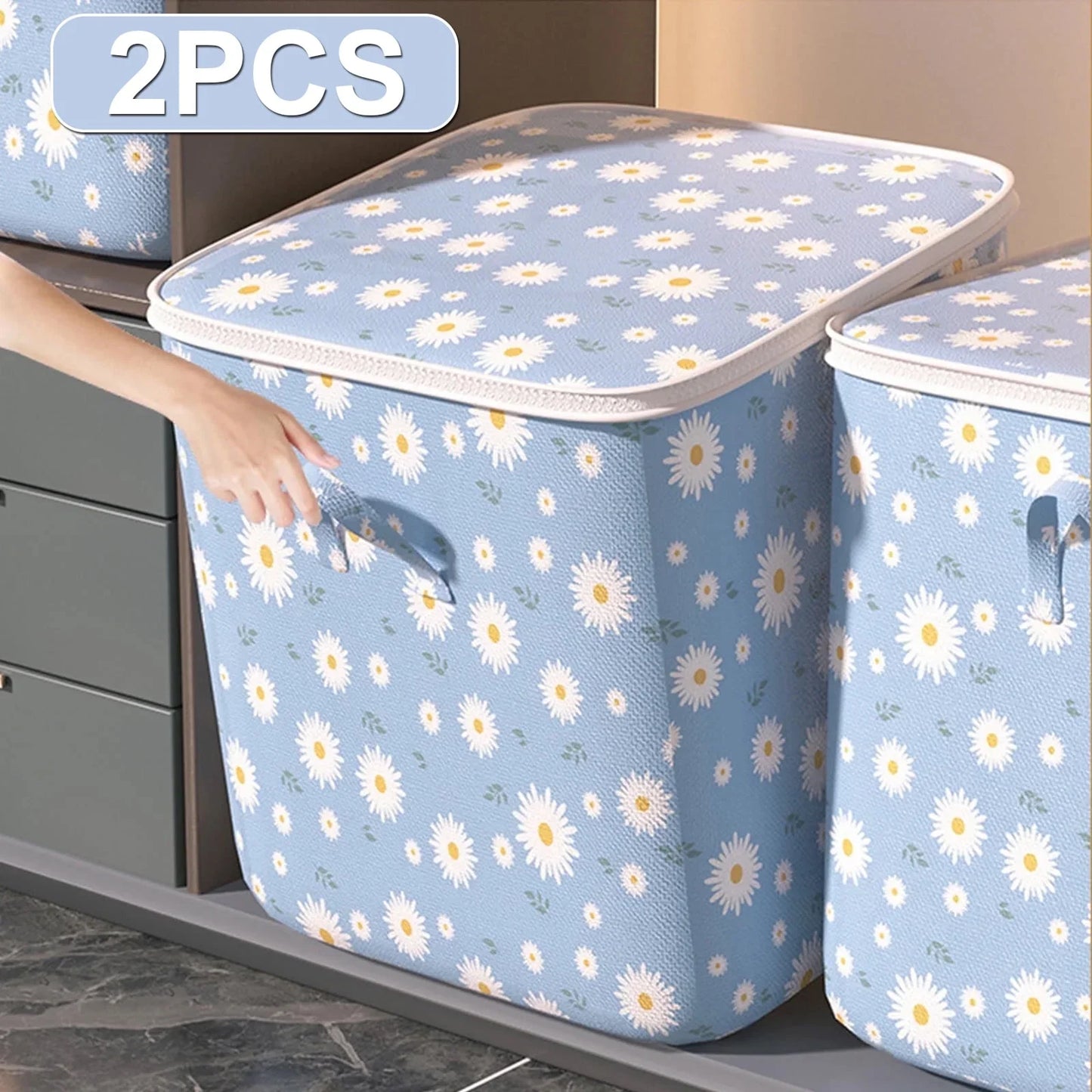 ARCTICICE 2-Pack 210L Large Foldable Closet Storage Stackable Waterproof for Clothes Toy Blanket Comforter Bedding Storage Organizer, Blue