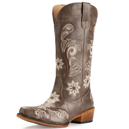 IUV Mid-Calf Cowgirl Boots Cowboy Western Pull-On,Sizes 5-11