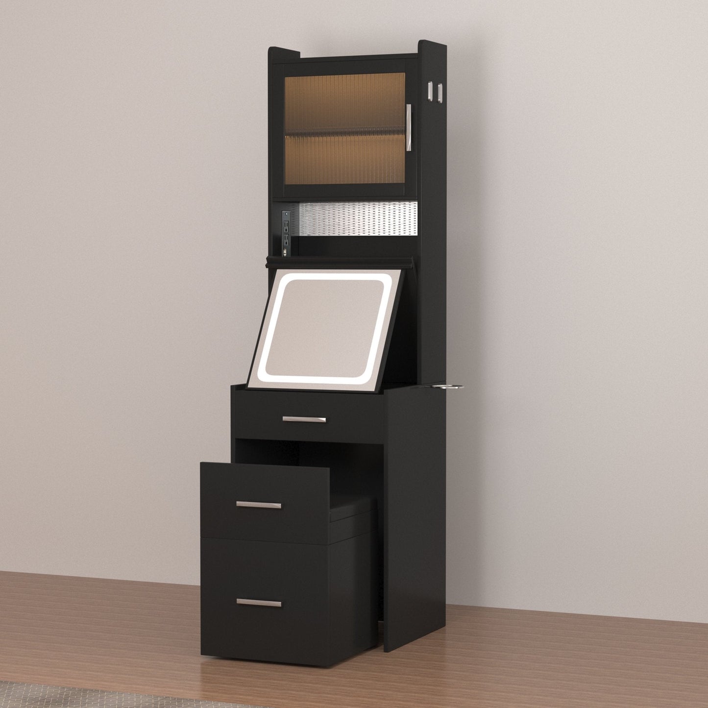 Ktaxon Makeup Vanity Table for Small Spaces, Vanity Table Set with LED Light, Bedroom Makeup Table, Black