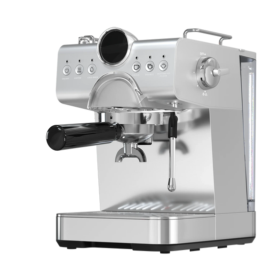 Auseo Pro Espresso Machine with Cold Brew & Milk Frother, 20-Bar Pressure Coffee Maker, Smart LED Display & Compact Stainless Steel Design for Lattes/Cappuccinos