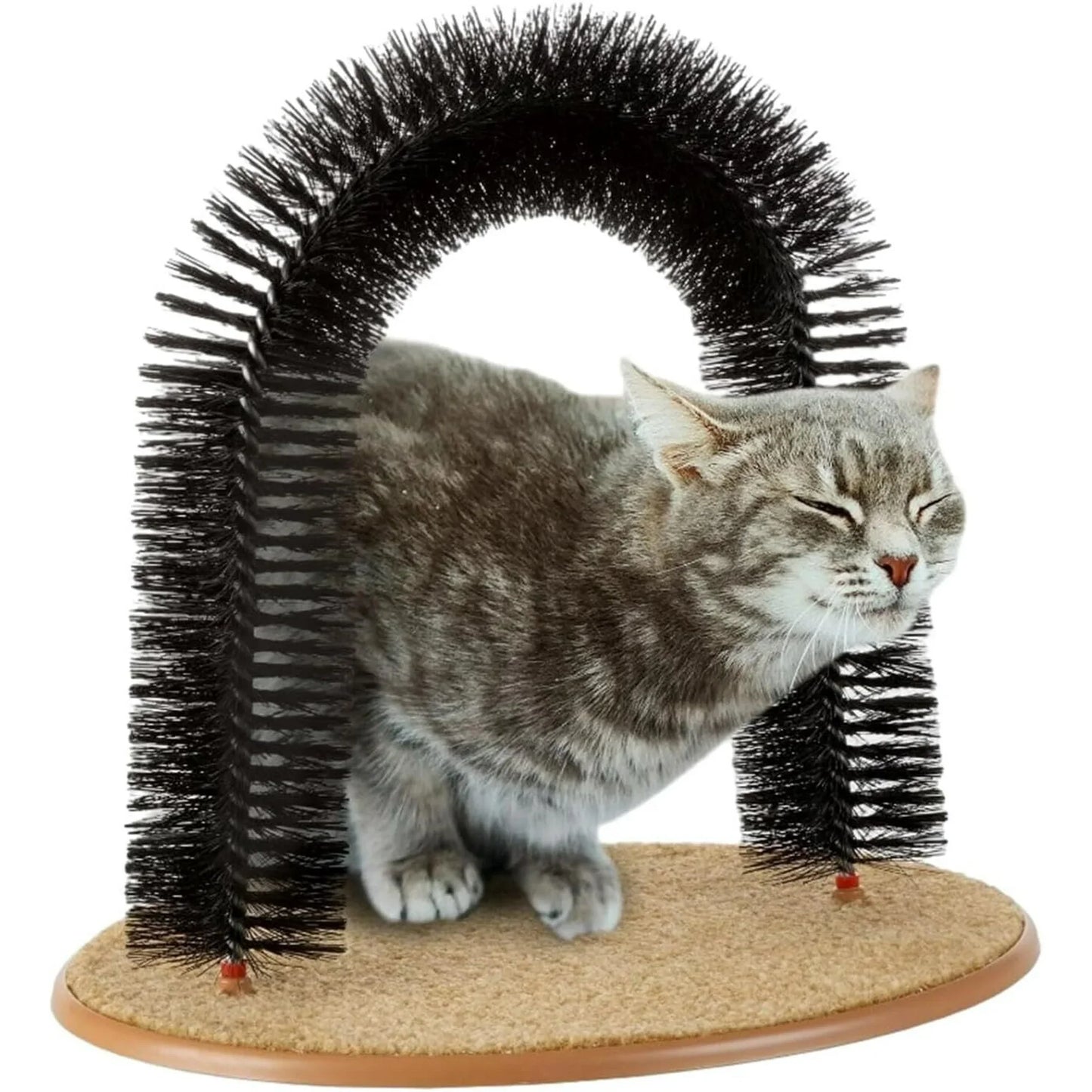 Cat Self-Groomer Arch, Cat Back Scratcher Cat Brush, Bristle Ring Brush Cat Arch with Carpeted Base, Back Scratcher and Massager for All Size Cats