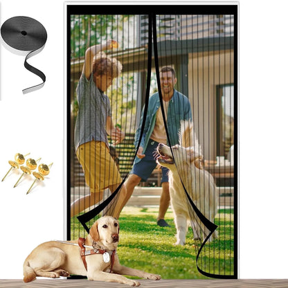 Magnetic Screen Door, Door Curtain Screen Size 37 x 82 Inch / 95 x 210mm, Stronger Magnets, Hands Free Mesh Partition Keeps Bugs Out, Pet and Kid Friendly, Easy Adhesive Mounting Without Drilling