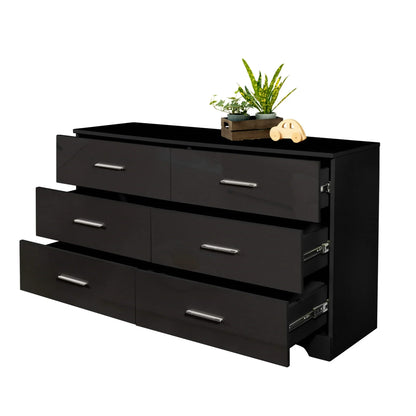 Ktaxon Bedroom Dresser with 6 Drawers, Wooden Double Dresser for Entryway, Wide Storage Cabinet for Living Room, Black