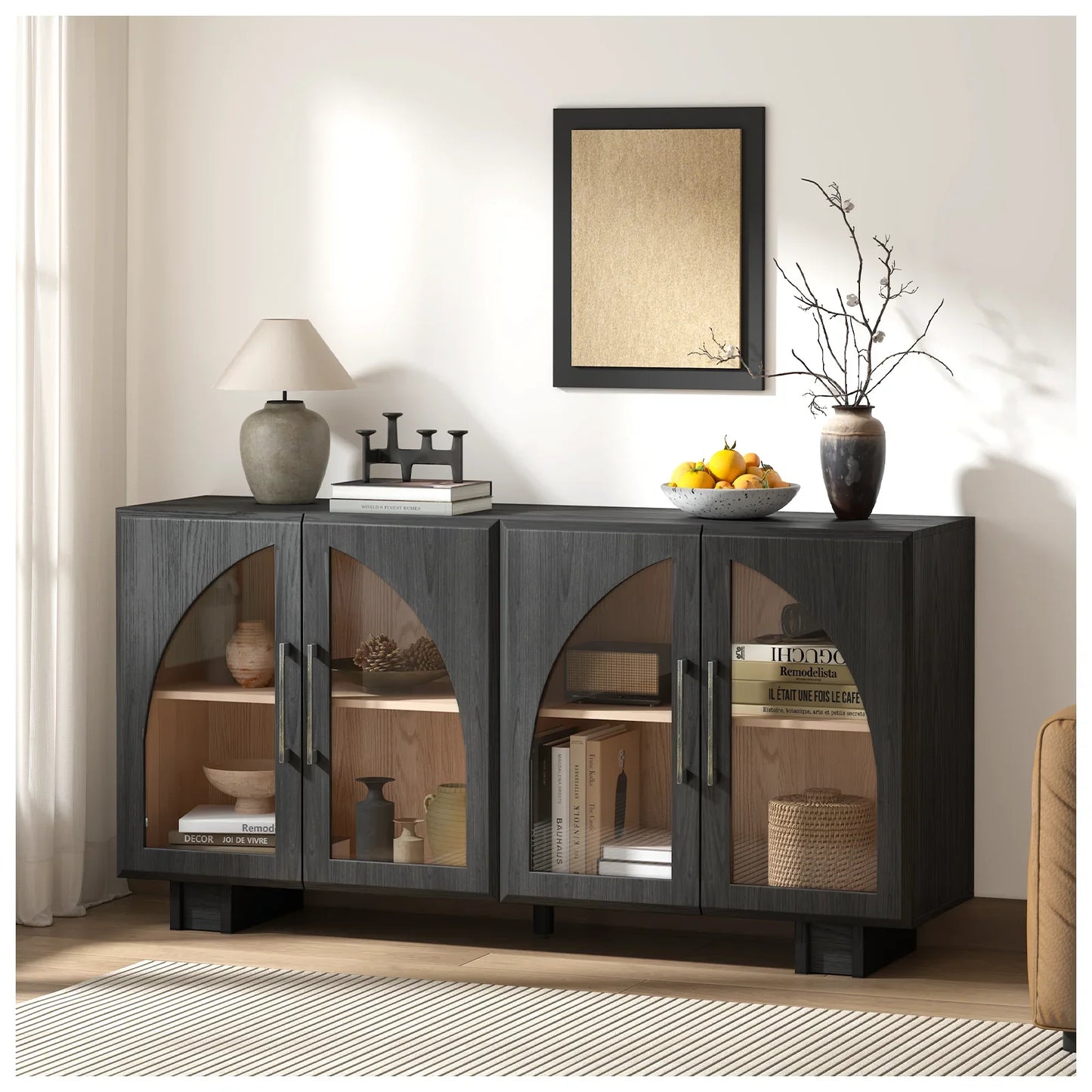 JOINICE Accent Cabinet with Adjustable Shelves,for Living Room,Entryway,Dinning Room,Black