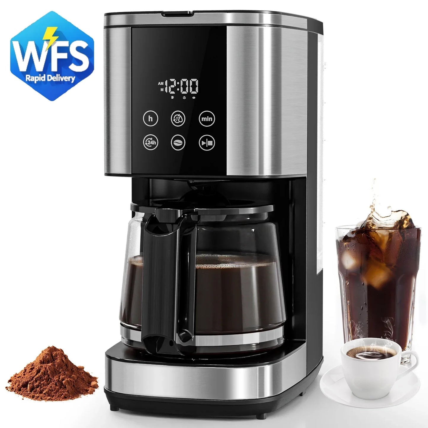 Auseo Drip Coffee Maker with Glass Carafe, 10-Cups Programmable, 2 Coffee Strength Options, Time Control, Warming Function for Home