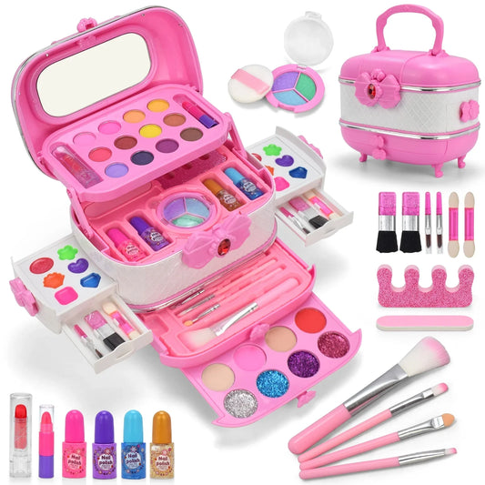 Kids Makeup Kit for Girl, Little Girls Makeup for Kids 4-6, 8-12, Washable, Non-toxic, Portable Children Toddler Play Make Up Set for3 4 5 6 7 8 9 Year Old Girl Birthday Gifts