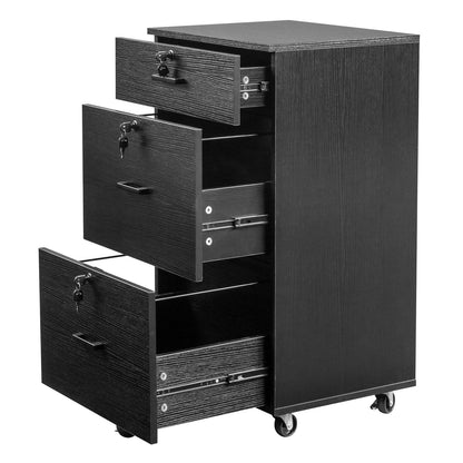 Ktaxon 3 Drawers File Cabinet Legal&Letter Size, with Pencil Drawers Mobile File Cabinet with Rollers, Black