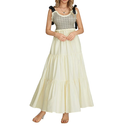 Peyakidsaa Savings Clearance Women's Sleeveless Tie-up Shoulder Tiered Long Dress Backless Club Party Maxi Cami Dresses