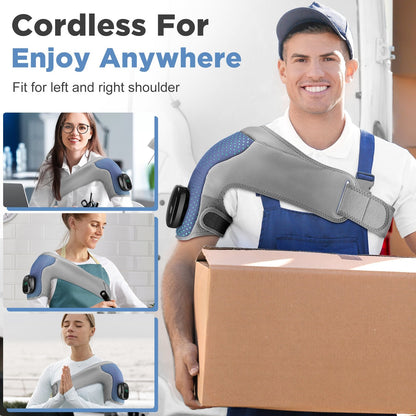 Cordless Shoulder Heating Pad, Heated Shoulder Wrap with Vibration, Universal for Left and Right Shoulders, Magnetic Controller Design