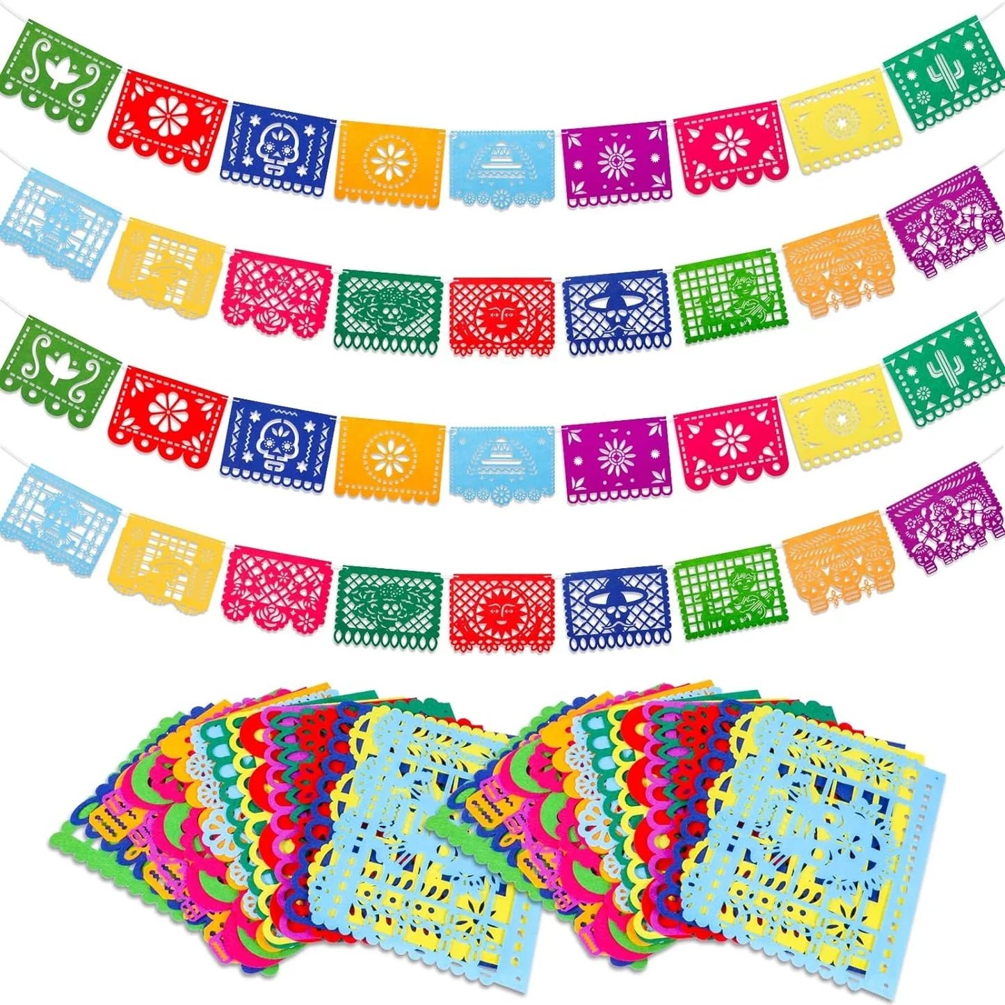 4 Pack Fiesta Party Banner Mexican Felt Banner Cinco de Mayo Papel Picado Fiesta Banner Cino de Mayo Party Decorations Supplies