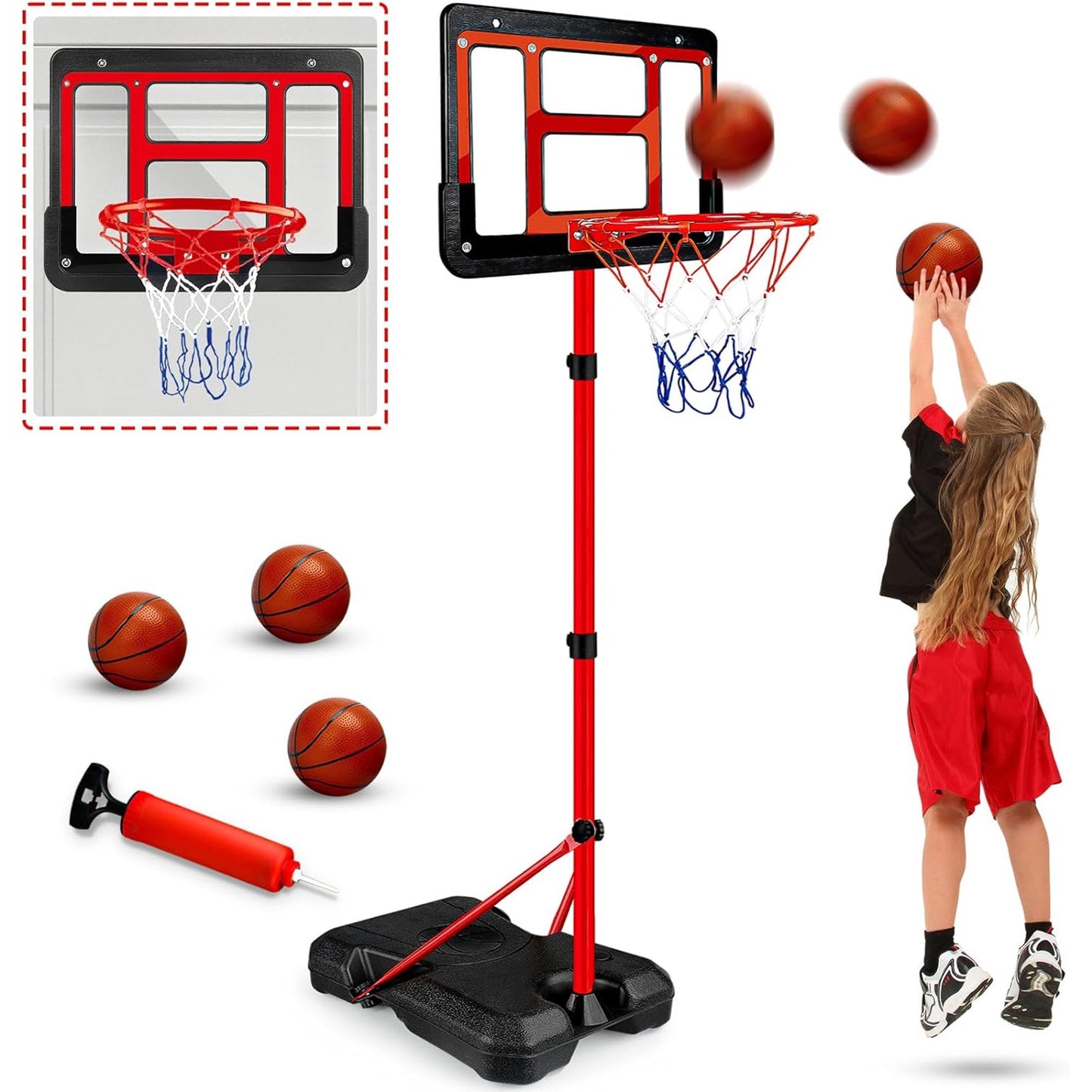 Kids Basketball Hoop with Stand, Adjustable Basketball Set, Toddler Basketball Toys for Boys Age 3 4 5 6 7 8, Indoor Outdoor Backyard Sport Game Gifts