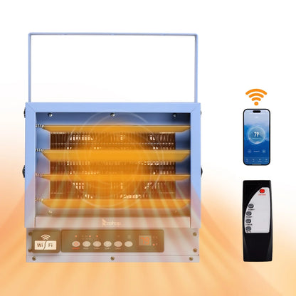 Ktaxon WiFi Smart Electric Garage Heater, 5000W Ceiling Mount Space Heater, 240-Volt Hard-Wired Heater Fan-Forced Shop Heater with Digital Thermostat, 12H Timer, Remote Control, Blue