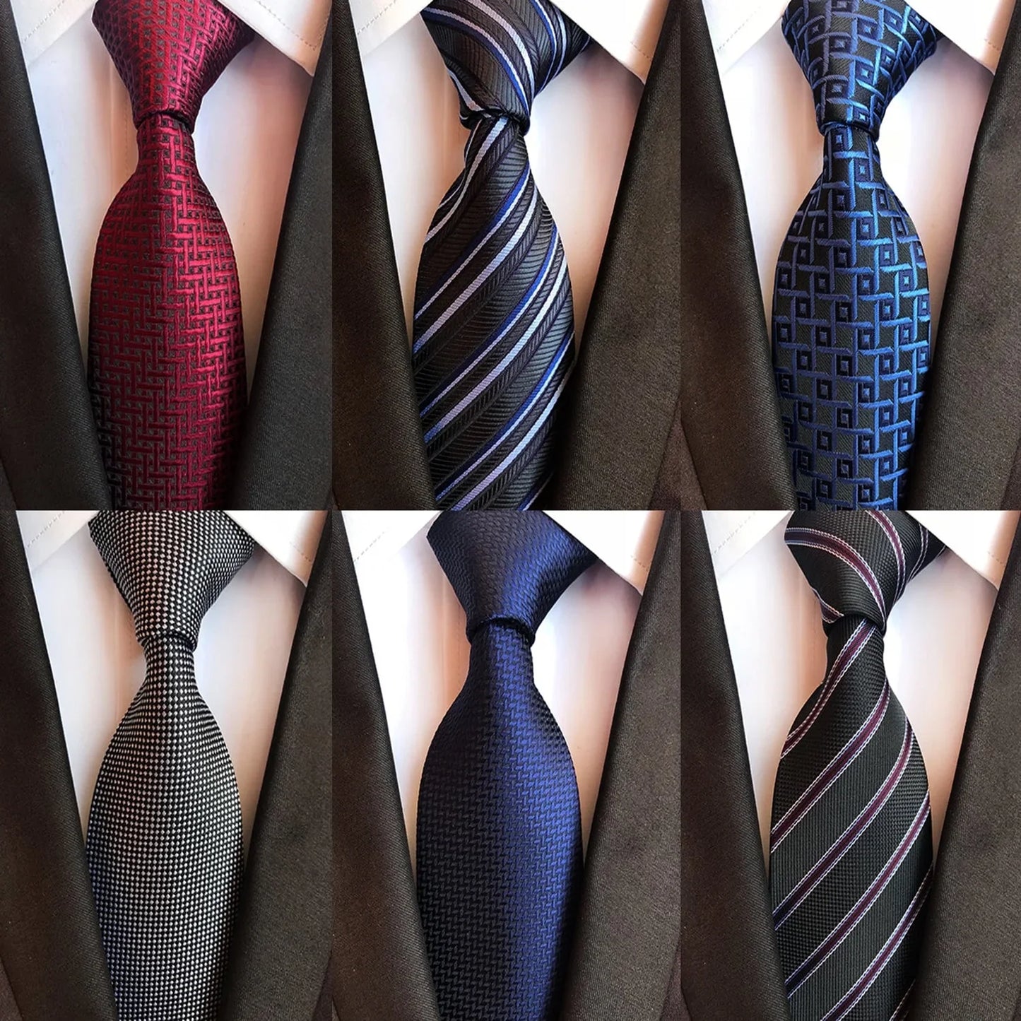 Men's Necktie Set Classic Silk Polyester Tie Woven Stripe Jacquard Neck Ties for Office Wedding Casual (6 PCS)