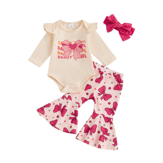 Peyakidsaa Baby Girls Outfits Clearance Ruffles Long Sleeve Romper and Elastic Pants Headband Set Clothes