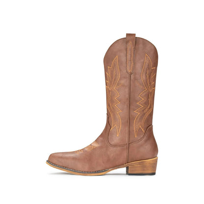 IUV Cowboy Boots For Women Western Boots Cowgirl Boots Pull On Pointy Toe Mid Calf Boots Sizes 5-11