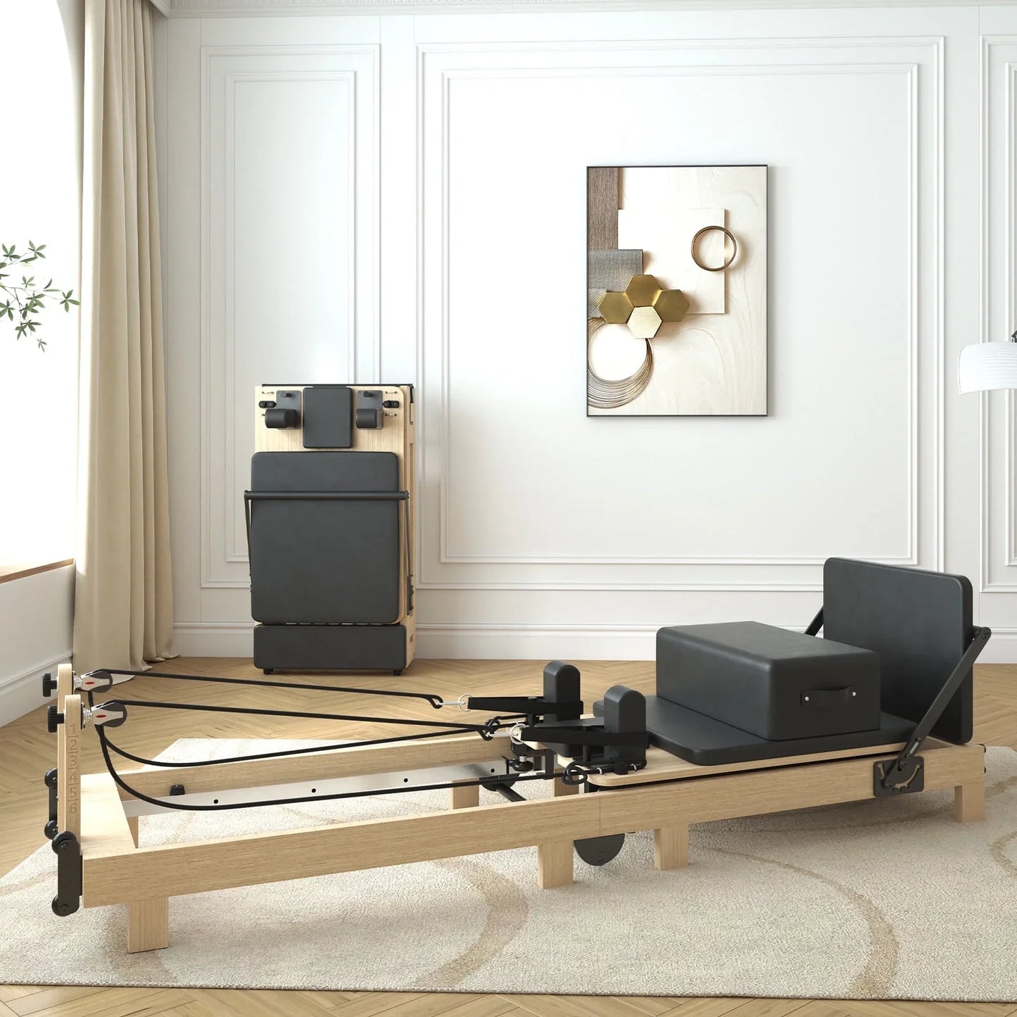 Syedee Pilates Reformer Machine, Wood Pilates Machine Bed Yoga Exercise Strength Training Equipment for Home Workout